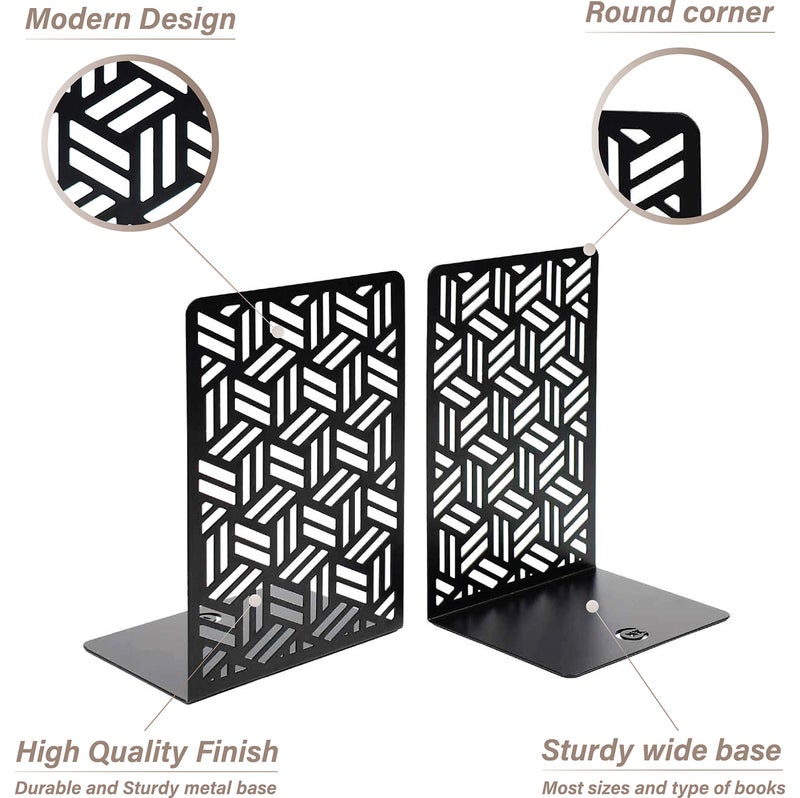 CNK Book Ends Bookends for Decorative Books Holder Bookend Shelves End Hold Heavy Duty Holders Stoppers Metal Stopper Cute Boho Bookshelf Holds Cookbook Office Home Set of 2 Bookends Pair Black - Image 4